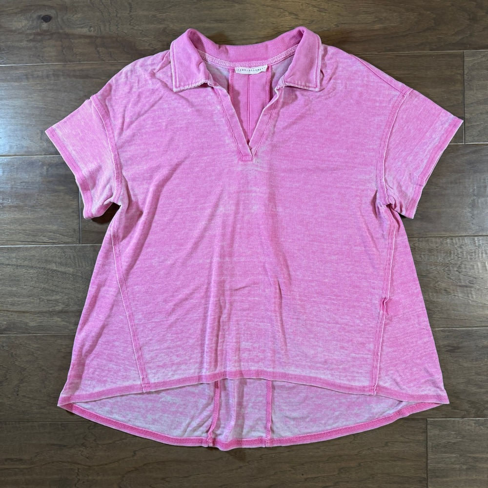 Boutique‎ Jane + Delancey Pink Acid Wash Ribbed Top V-Neck Womens Medium